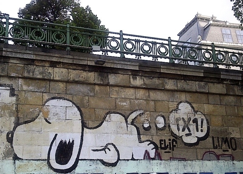 Snoopy graffiti, Donaukanal, Vienna, Austria, 2014